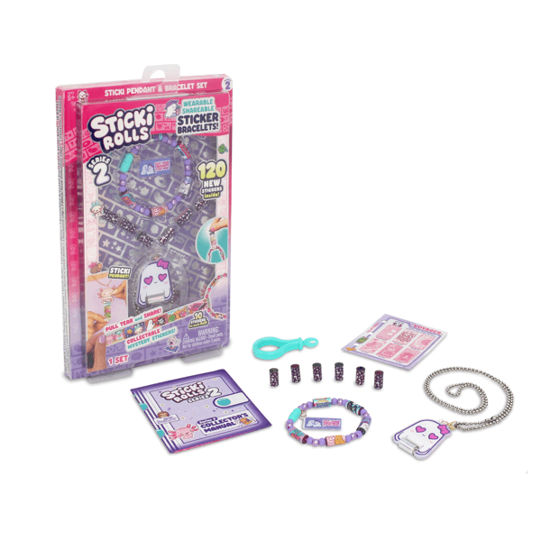 Sticki Rolls jewelry making kit with packaging, beads, and tools on a white background