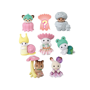 Set of small figurines with various designs on a white background