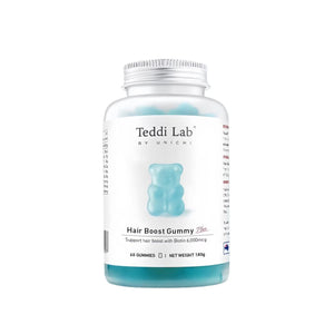 Bottle of Teddi Lab Hair Boost Gummy on a white background