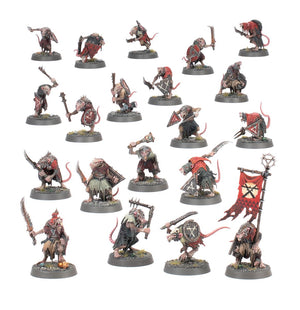 Warhammer Age of Sigmar Introductory Set featuring detailed miniatures of Skaven ratmen warriors.
