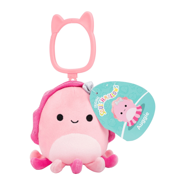 Squishmallows 3.5" Auggie - Pink Cuttlefish with Silver Bow Clip-On Plush