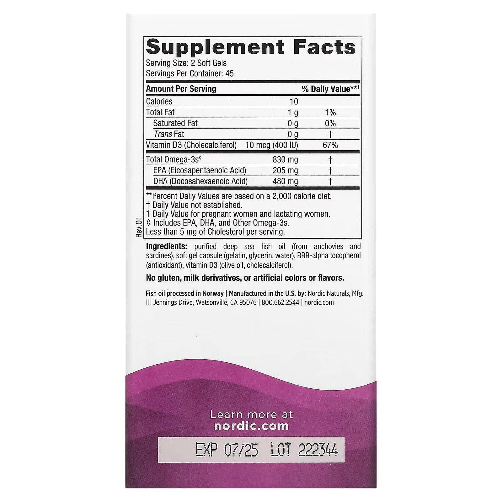 Nordic Naturals Prenatal DHA 90 Soft Gels, General