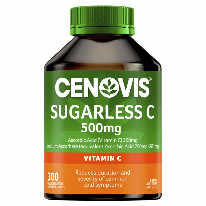 Cenovis Sugarless Vitamin C 500mg  Orange Flavour 300 Chewable Tablets.