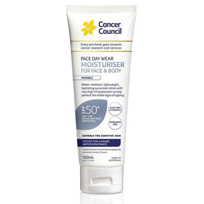 Cancer Council SPF 50+ Face & Body Moisturiser Water Resistant 150ml, Sun Protection, OCARE NZ