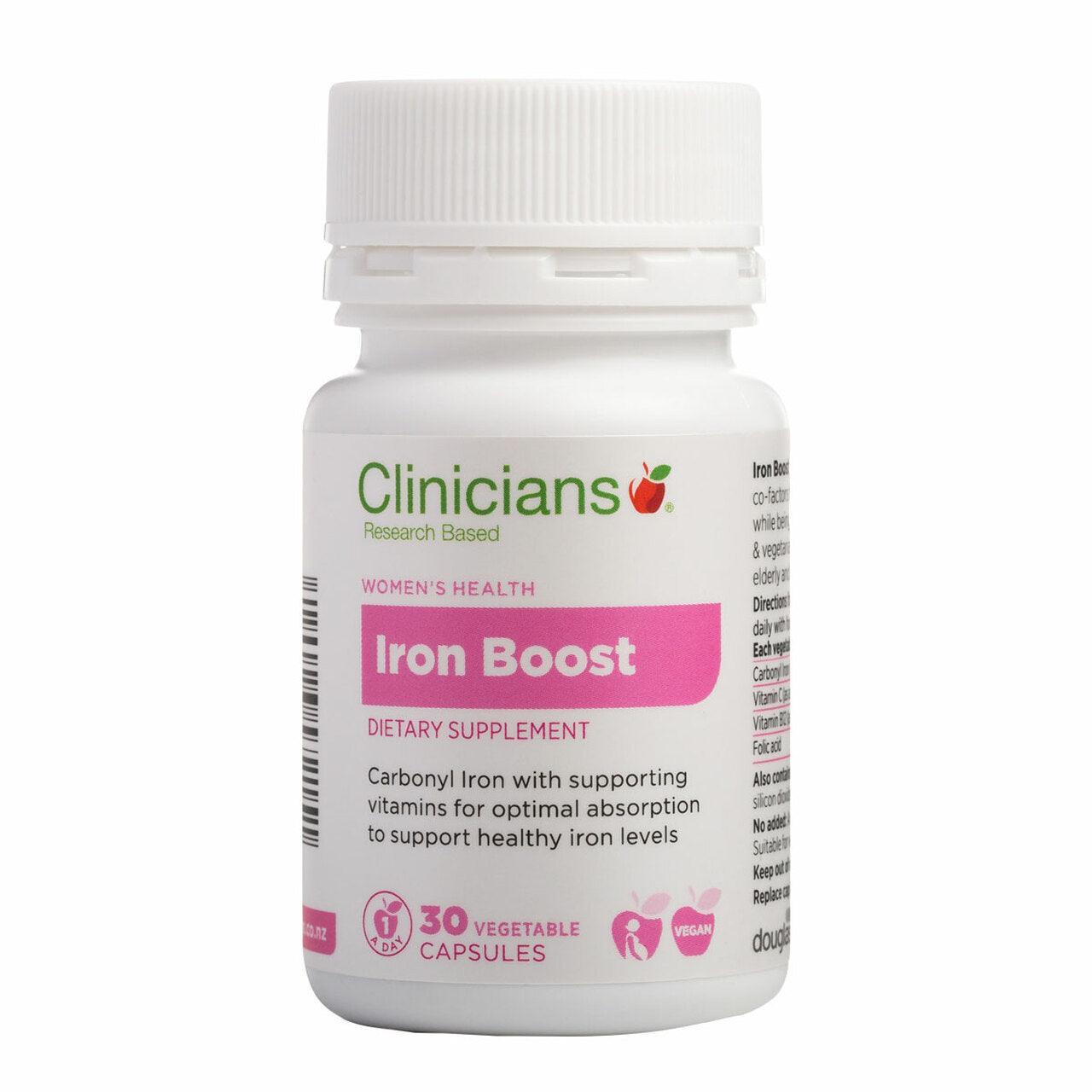 Clinicians Iron Boost 30 Vege Capsules EXP:01/2025, Iron, OCARE NZ