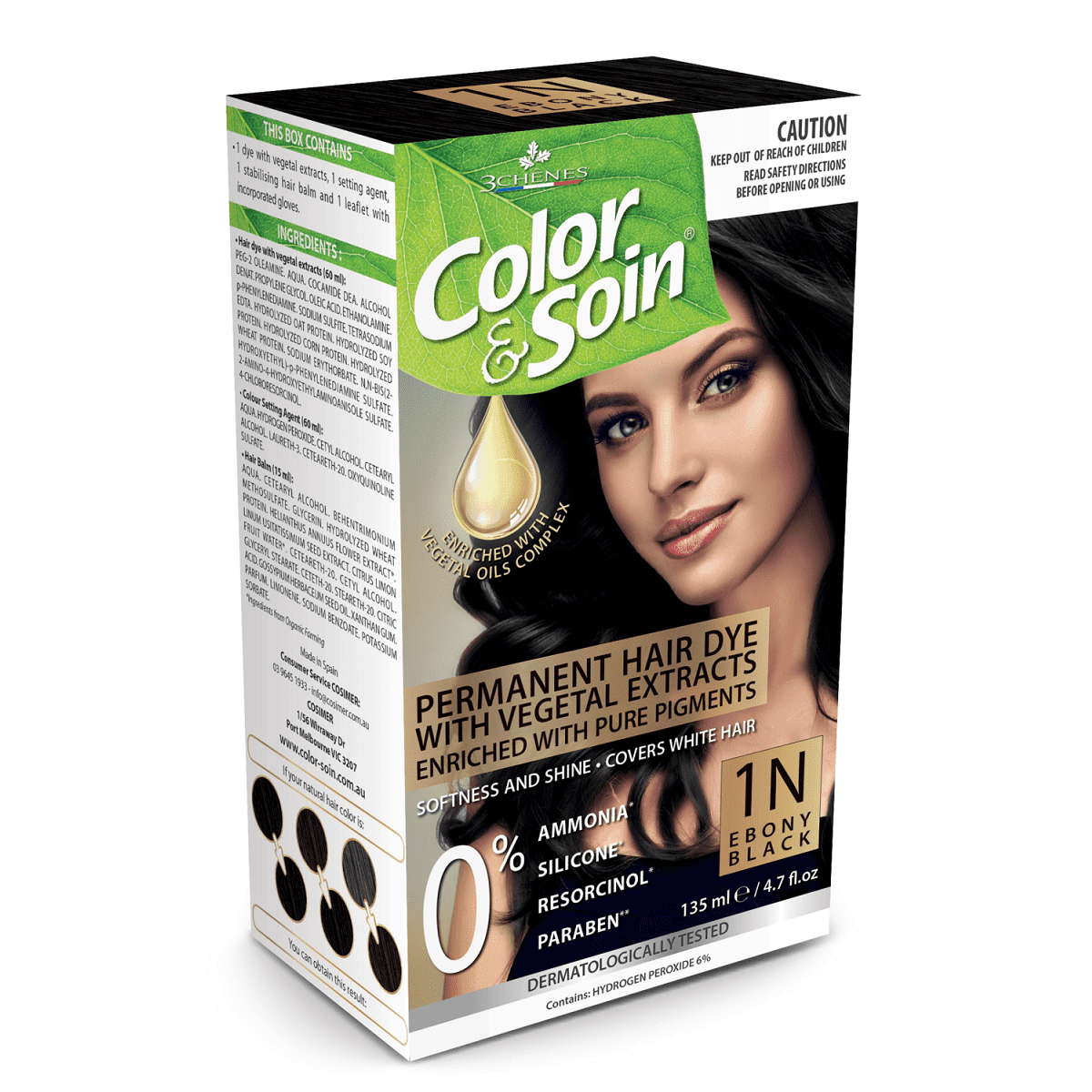 Color & Soin Permanent Hair Dye 1N - Ebony Black.