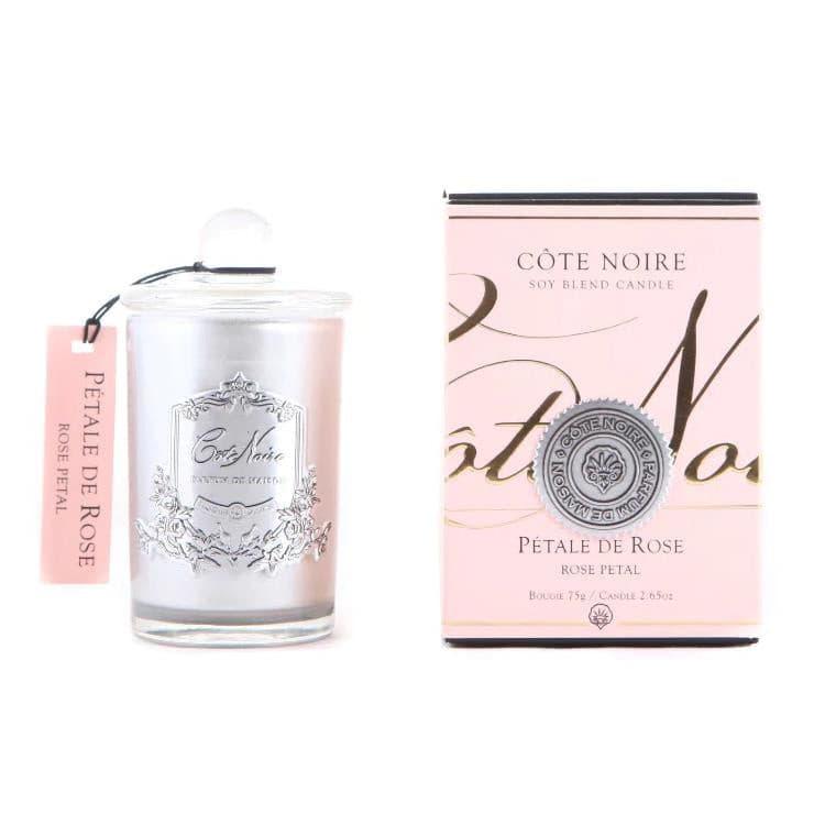Cote Noire 75g Soy Blend Candle - Rose Petal Silver Badge Candles - GMS07507, Candles, OCARE NZ