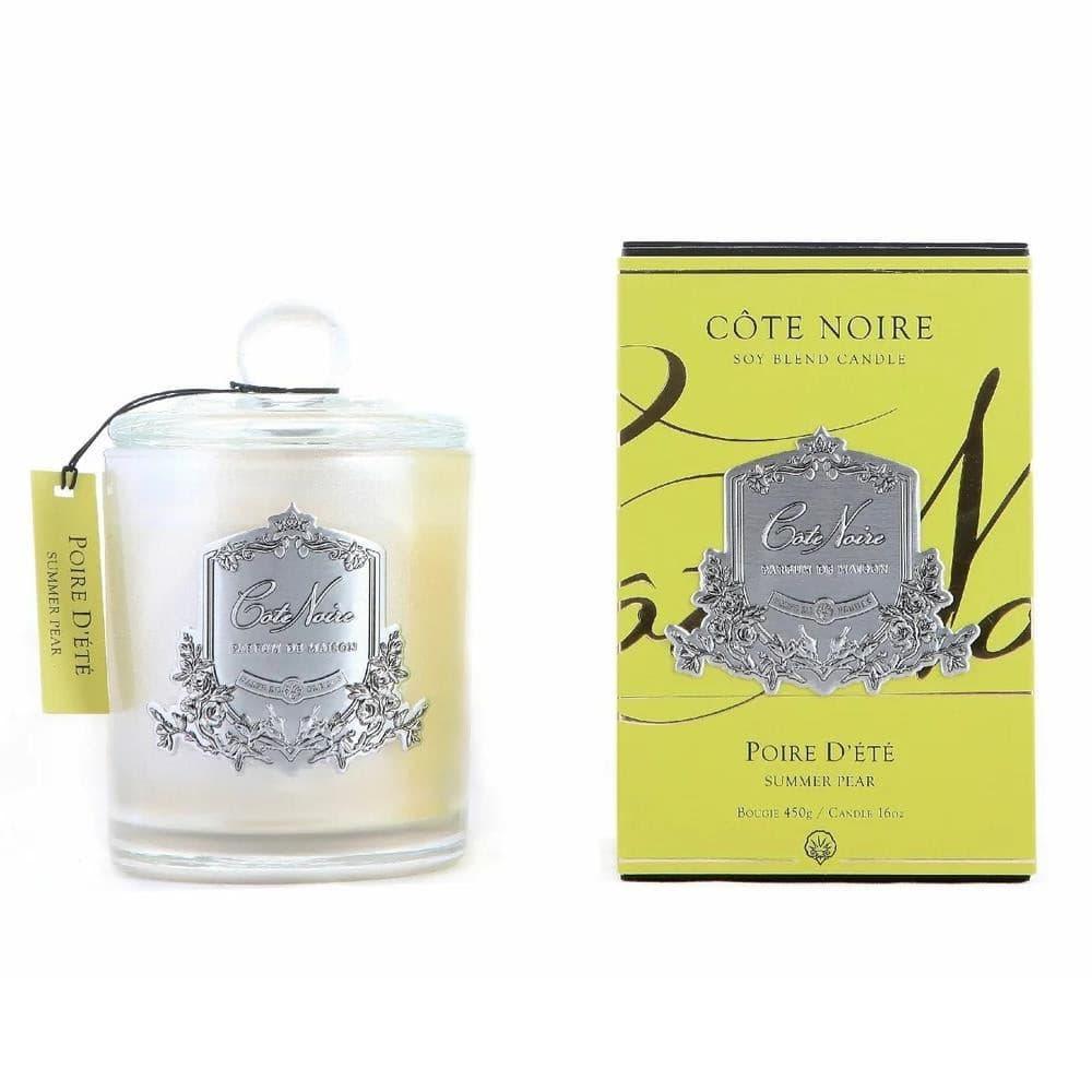 Cote Noire 450g Soy Blend Candle - Summer Pear - Silver Badge - Gms45014, Candles, OCARE NZ