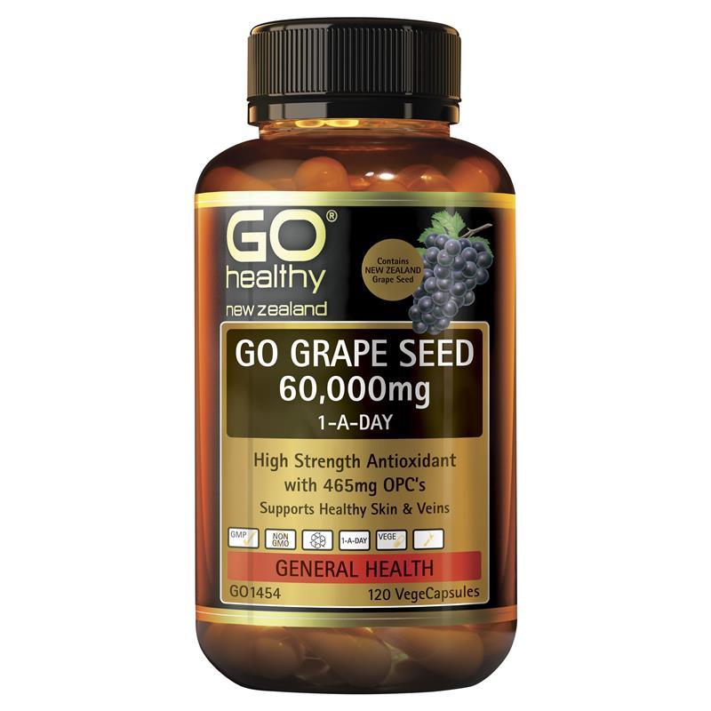 GO Healthy Go Grape Seed 60000mg 120 Vege Capsules,Grape Seed,OCARE NZ