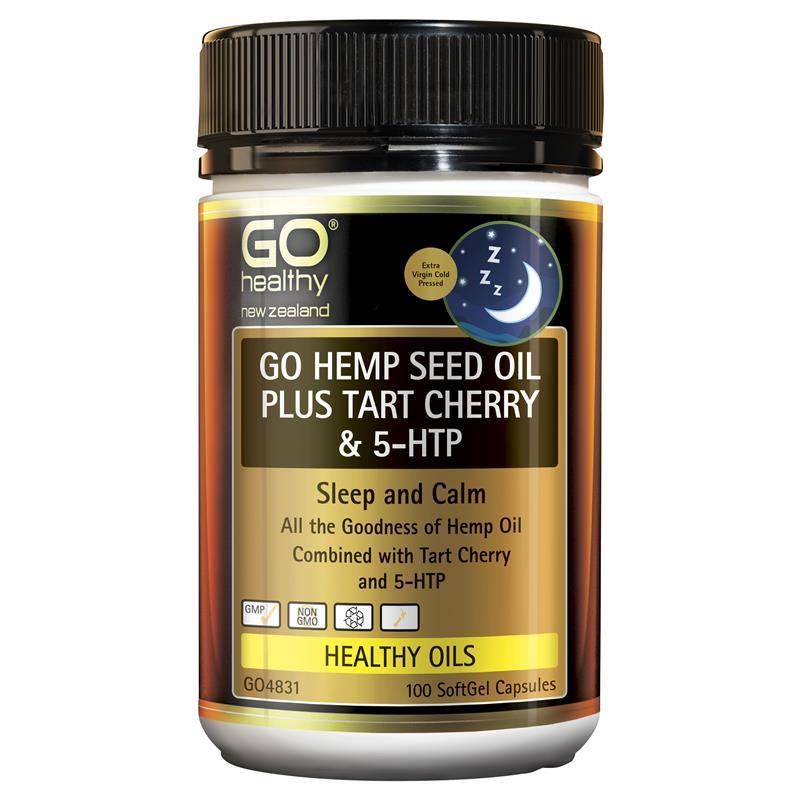 GO Healthy GO Hemp Seed Oil Plus Tart Cherry & 5-HTP 100 Softgels.