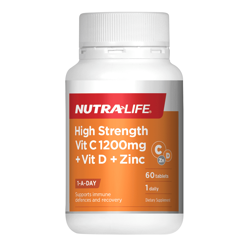 Nutra-Life High Strength Vit C 1200mg + Vit D + Zinc 60 Tablets, Zinc