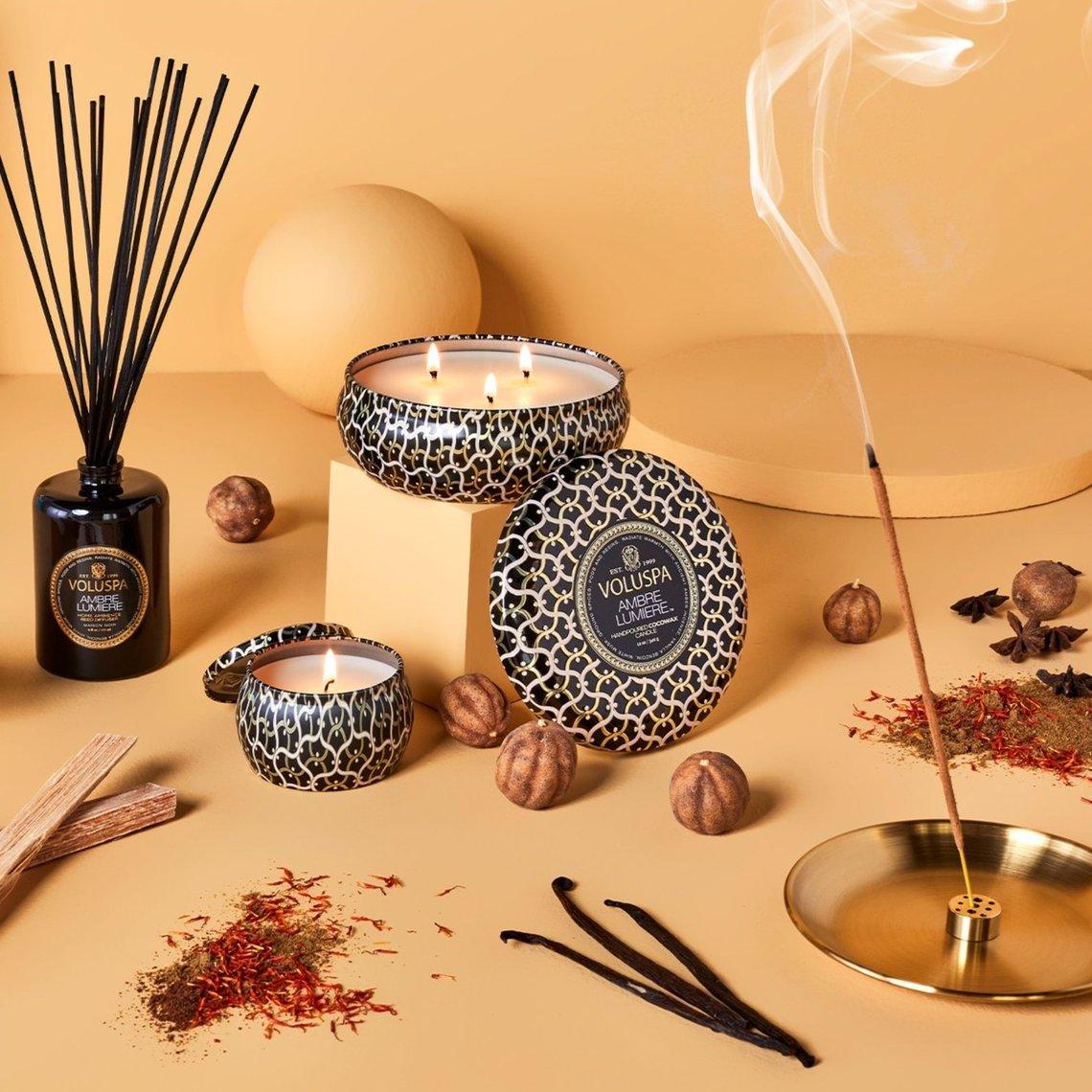 VOLUSPA Ambre Lumiere 3 Wick Tin Candle - 40 Hours.