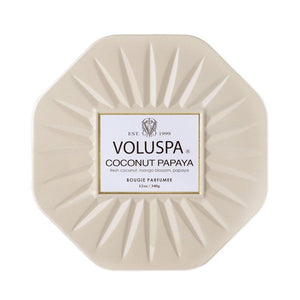 VOLUSPA Coconut Papaya 3 Wick Octagonal Tin Candle.