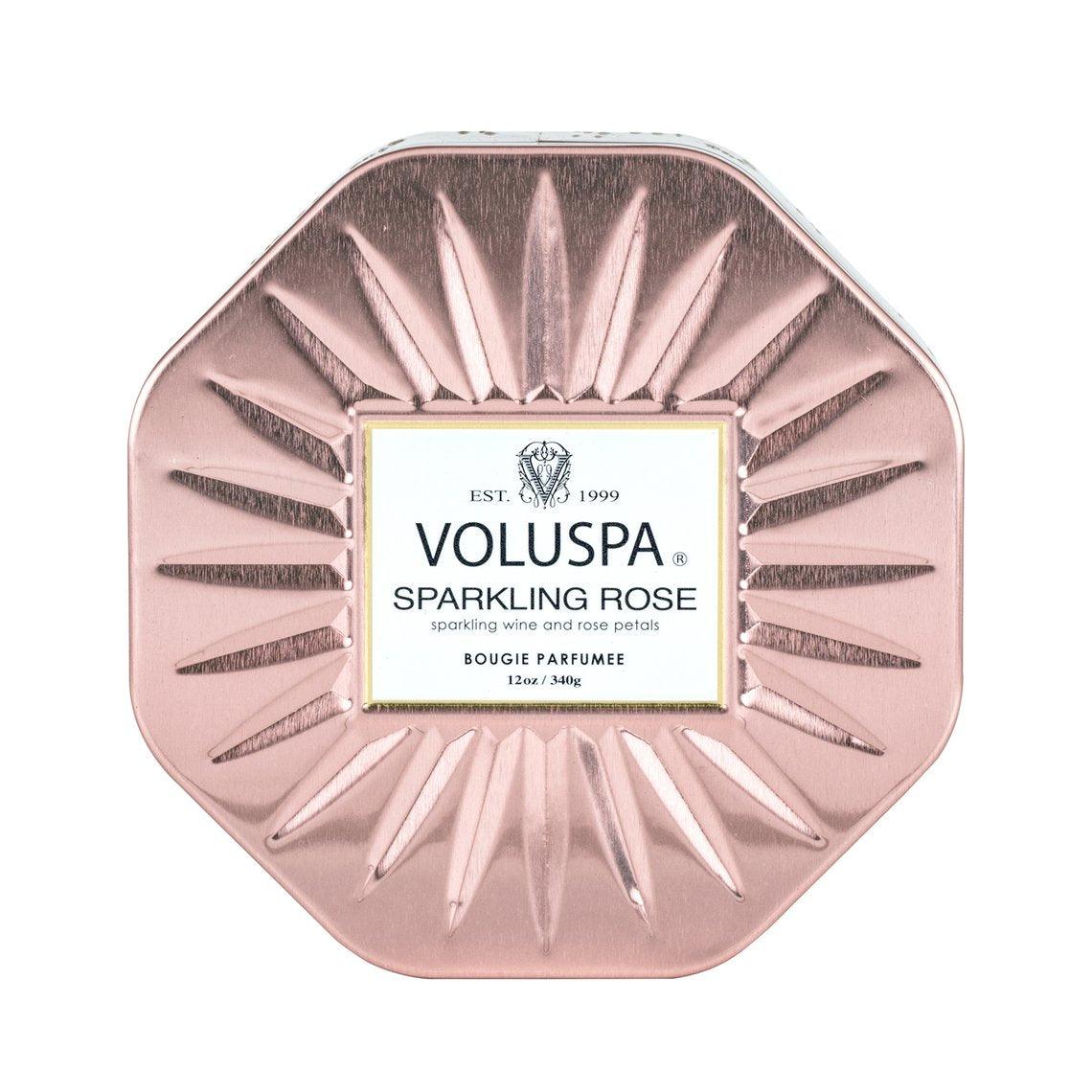 VOLUSPA Sparkling Rose 3 Wick Octagonal Tin Candle.