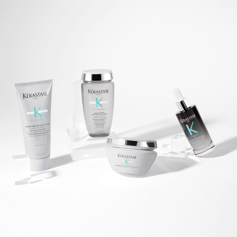 Kérastase Symbiose collection featuring anti-dandruff solutions for luxurious hair and scalp care.