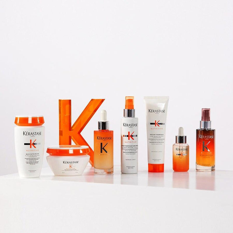 Kerastase Nutritive collection showcasing hair care products for dry and brittle hair with nourishing formulas.