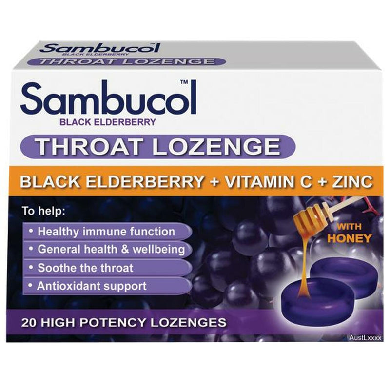 Sambucol Black Elderberry Throat Lozenges 20 Lozenges.