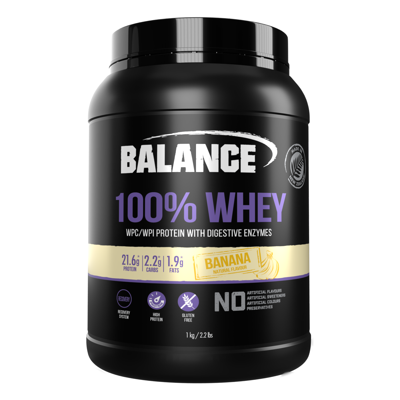 Balance 100% Whey WPC/WPI Protein with Digestive Enzymes Gluten Free - Banana 1kg