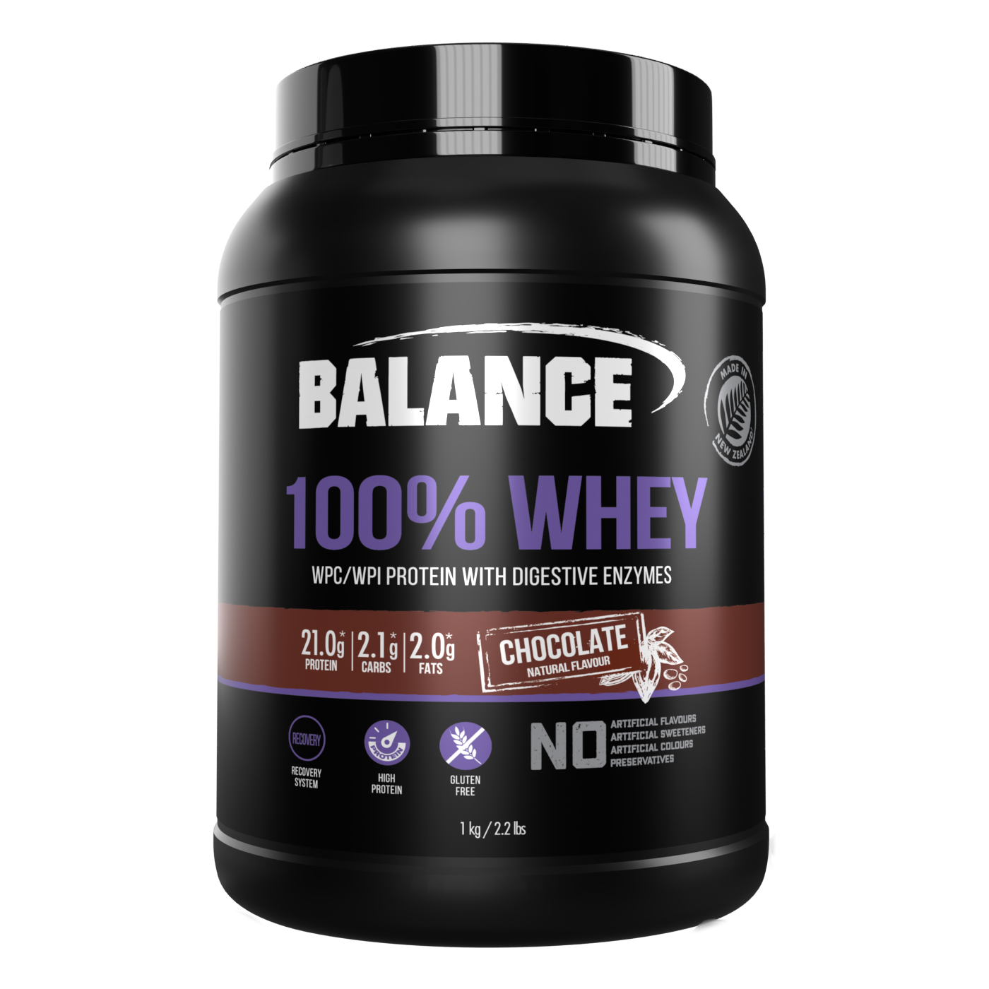 Balance 100% Whey WPC/WPI Protein with Digestive Enzymes Gluten Free - Chocolate 1kg