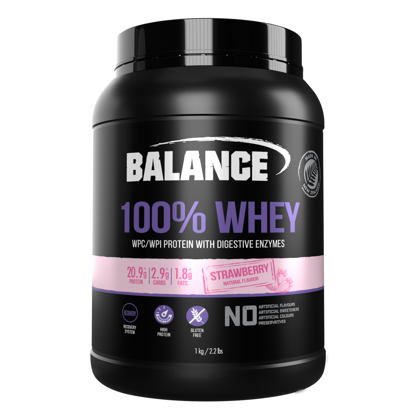 Balance 100% Whey WPC/WPI Protein with Digestive Enzymes Gluten Free - Strawberry 1kg