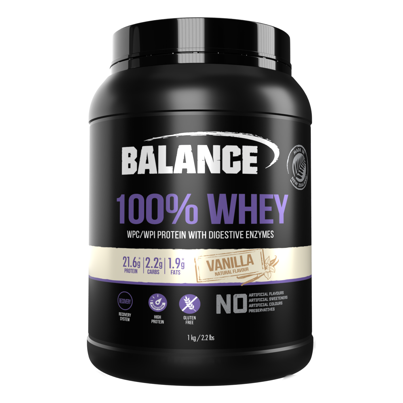 Balance 100% Whey WPC/WPI Protein with Digestive Enzymes Gluten Free - Vanilla 1kg