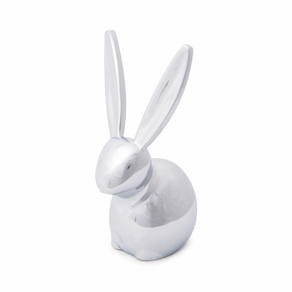 Umbra Zoola Ring Holder in a shiny chrome-plated finish shaped like a rabbit, perfect for jewelry storage.