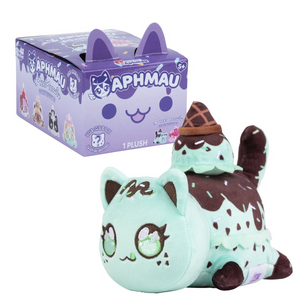 Aphmau Mystery MeeMeows Ice Cream Series Plush Blind Box featuring a cute cat-themed plush in mint green.