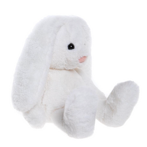 Adorable snowy white lop-eared plush bunny from Charlie Bears, perfect for cuddles and play in the Bear & Me collection.