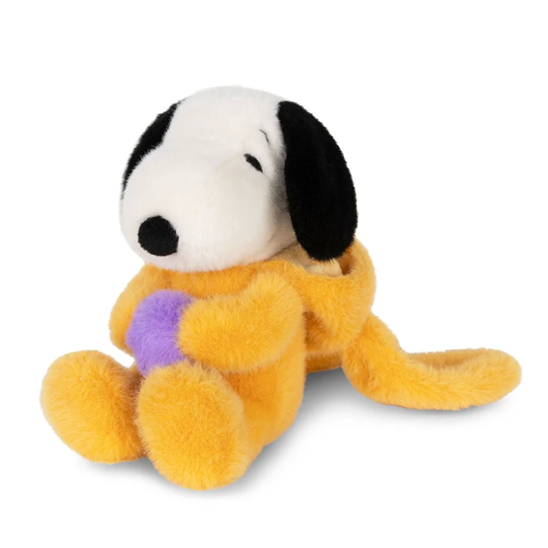 Bon Ton Toys Peanuts Easter Snoopy ECO Fuzzy Yellow plush toy in a yellow bunny outfit.