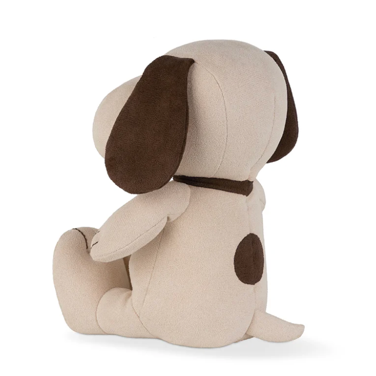 Bon Ton Toys Peanuts Limited Edition Snoopy Faux Suede Cream side view, soft plush toy in warm neutral tones.