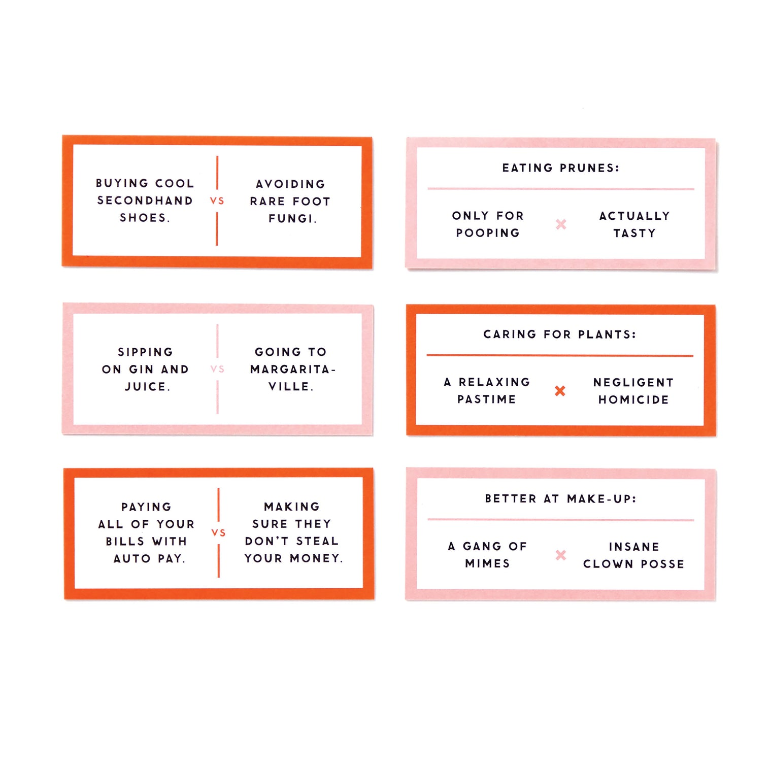 Brass Monkey It's Debatable Game debate cards with humorous comparisons for lively gameplay.