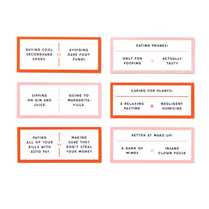 Brass Monkey It's Debatable Game debate cards with humorous comparisons for lively gameplay.