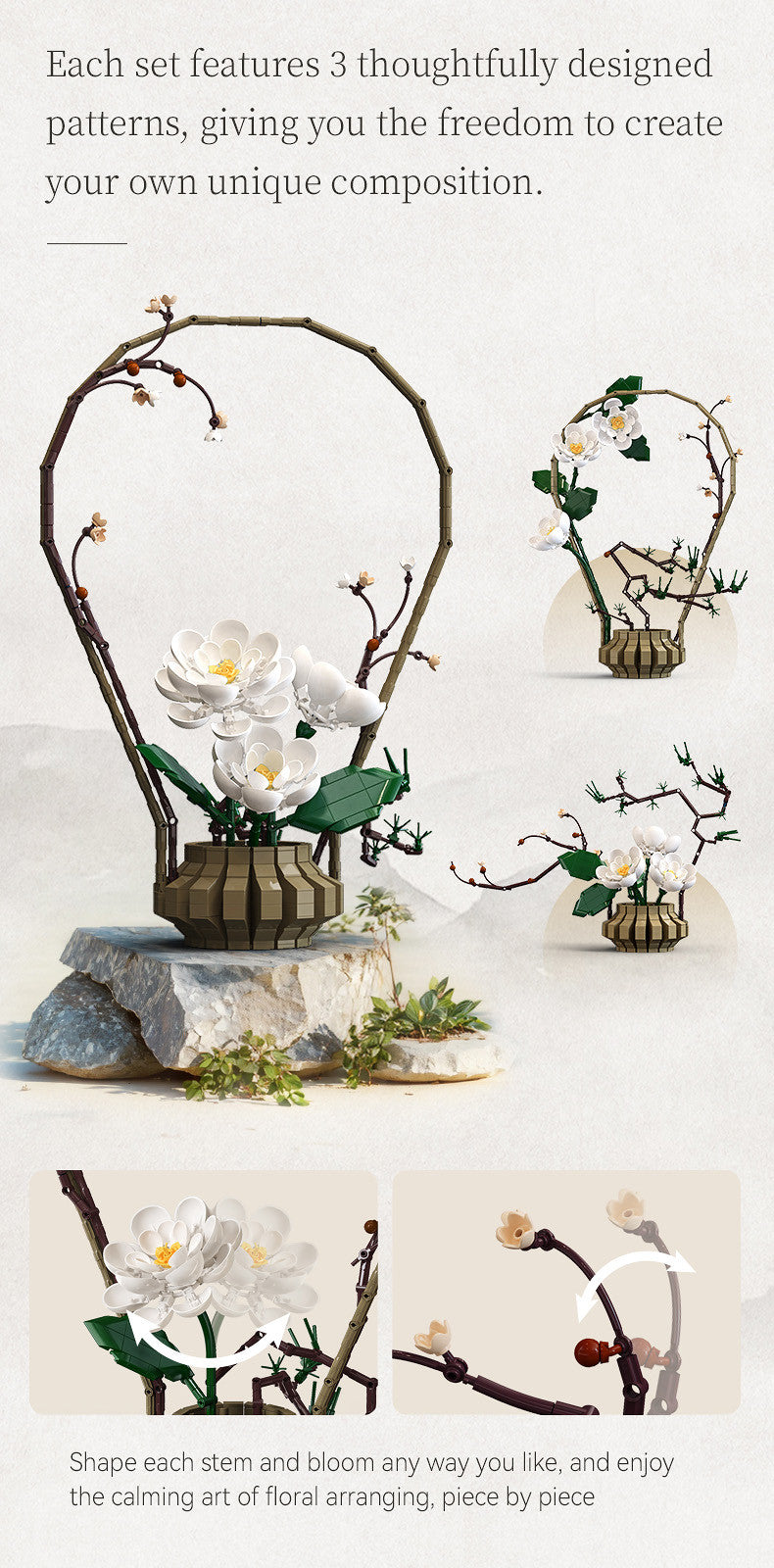 CaDA Floral Art Model Kits - Winter showcasing unique floral arrangements with delicate blossoms and natural stems.