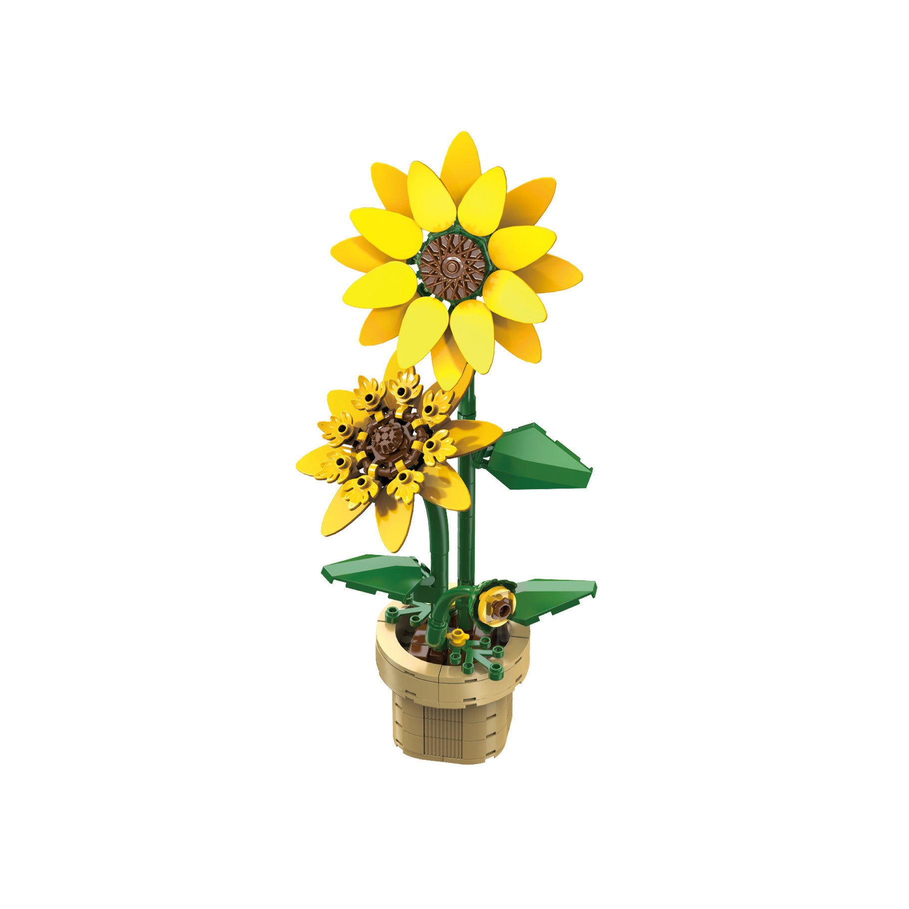 CaDA Building Block Flower Bonsai - Sunflower model featuring vibrant yellow flowers and green stems in a decorative pot.