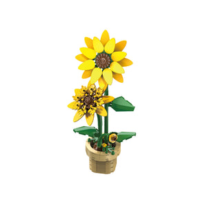 CaDA Building Block Flower Bonsai - Sunflower model featuring vibrant yellow flowers and green stems in a decorative pot.