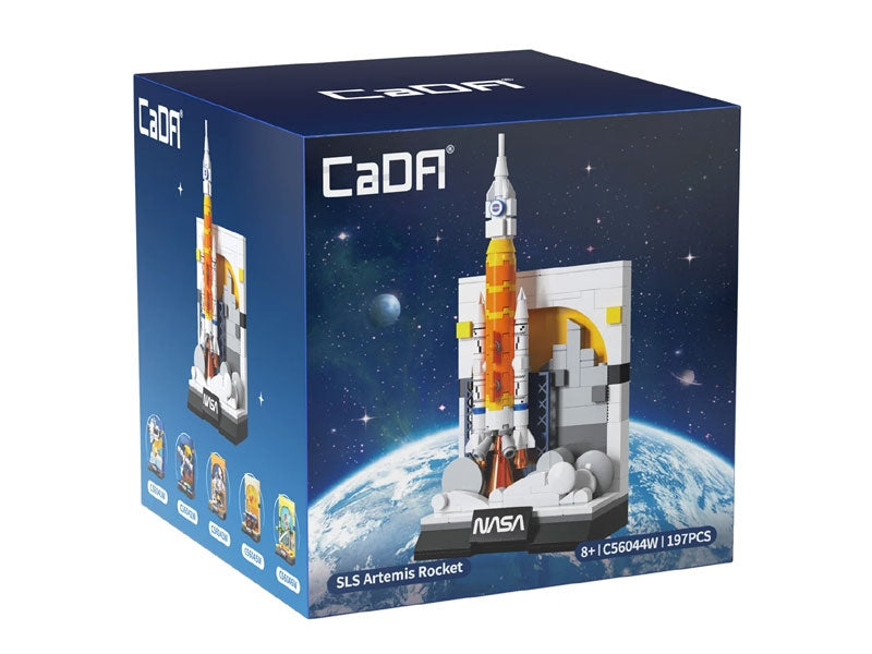 CaDA Sls Artemis Rocket Brick Model Kits in packaging, showcasing the NASA SLS Artemis Rocket design and logo.