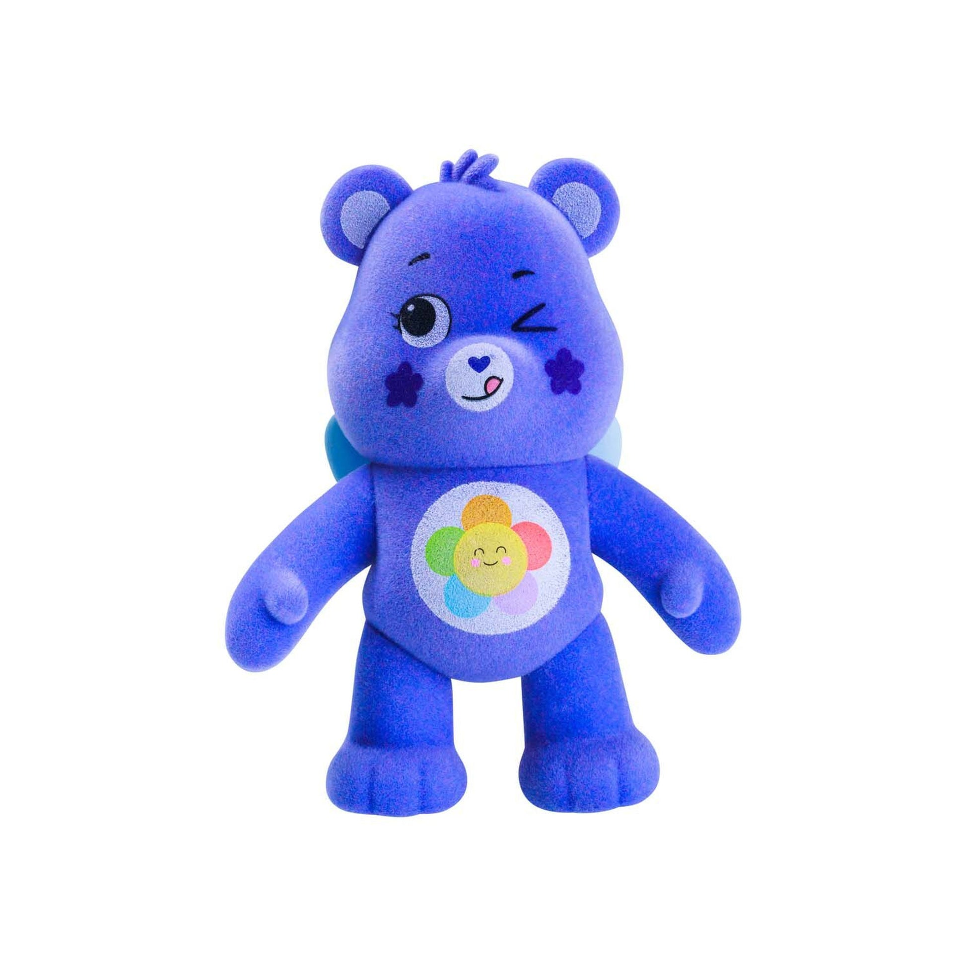 Care Bears Collectible Figure Blind Box featuring a cute purple bear with a flower design on its belly.