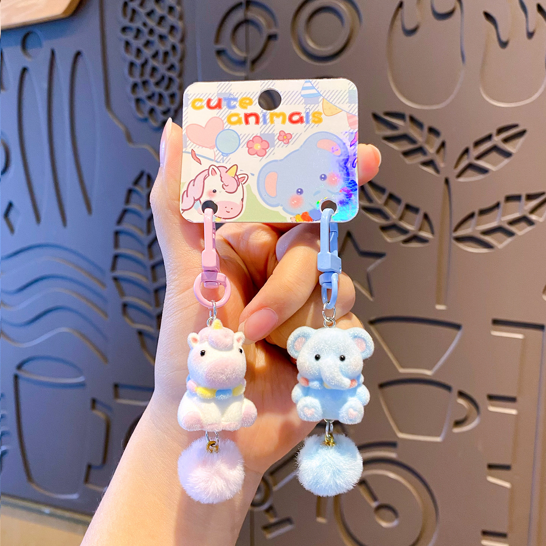 Cute Mini Flocked Animal Keychain Set, image 4