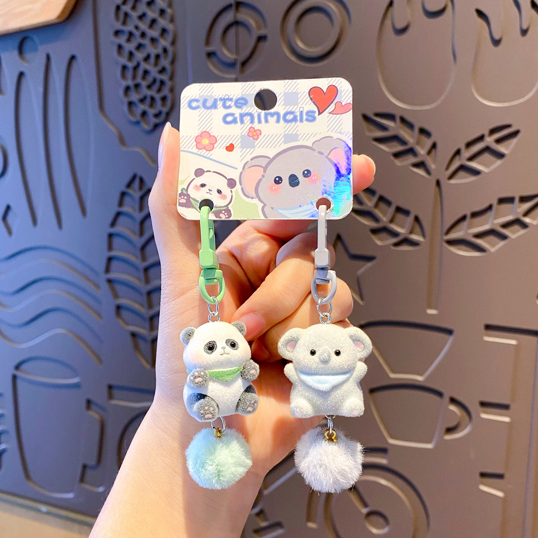 Cute Mini Flocked Animal Keychain Set, image 5