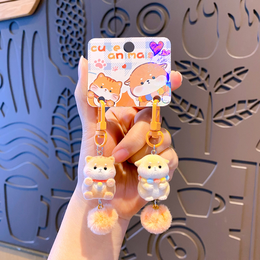 Cute Mini Flocked Animal Keychain Set, image 2