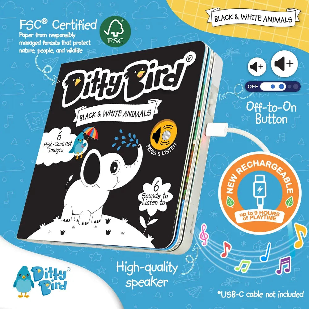 Ditty Bird Black & White Interactive Sound Book, image 7
