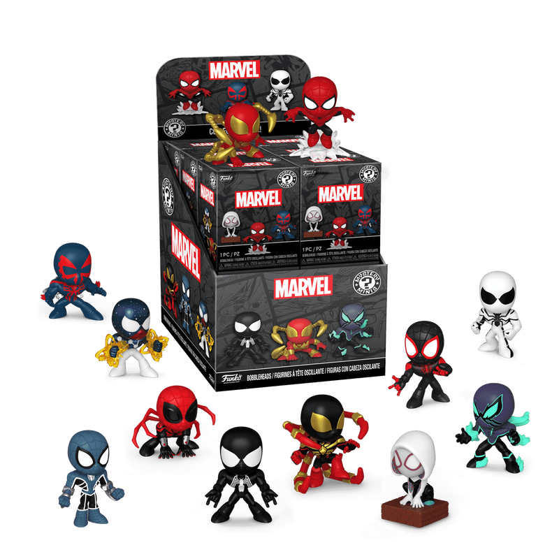 Funko Marvel Comics - Spider-Man Comics Mystery Minis Blind Box featuring various Spider-Man characters and figures.