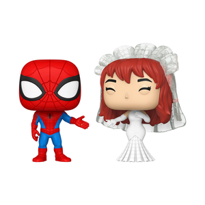 Funko Pop! Marvel - Spider-Man & Mary Jane 2PK featuring Spider-Man and MJ in wedding attire.