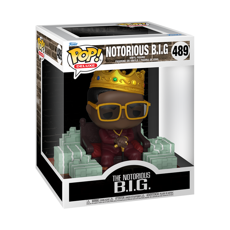 Funko Pop! Deluxe Notorious B.I.G. - Biggie collectible figure in box with crown and shades.