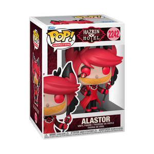 Funko Pop! Hazbin Hotel - Alastor Vinyl Figure in box showcasing the stylish design of the Radio Demon character.