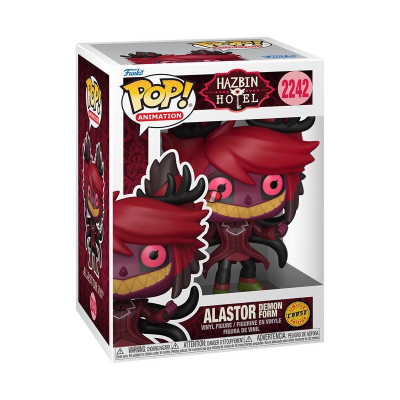Funko Pop! Hazbin Hotel - Alastor Vinyl Figure in Demon Form packaging with vibrant design and details.