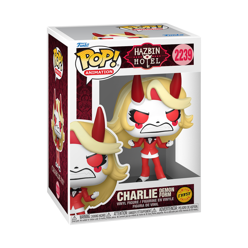 Funko Pop! Hazbin Hotel - Charlie Vinyl Figure in box showcasing Charlie Morningstar's iconic look.