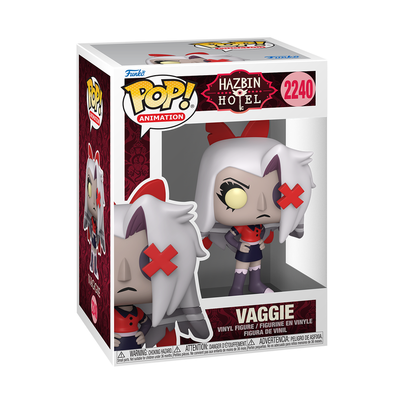 Funko Pop! Hazbin Hotel - Vaggie Vinyl Figure in boxed packaging showcasing her fierce design.