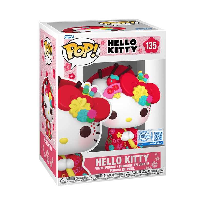 Funko Pop! Hello Kitty - Hello Kitty (Kimono) Vinyl Figure in box with floral design and vibrant colors.