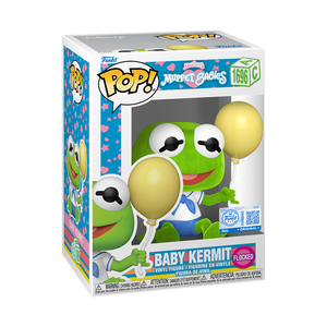 Funko Pop! Muppets - Baby Kermit Flocked Vinyl Figure in collectible packaging with balloons.